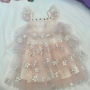 Petite Hailey Pink Daisy layered tutu dress